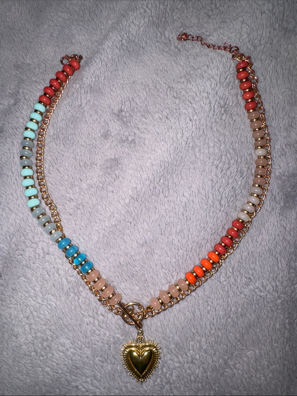 Multicolor Bead Heart Pendant Necklace